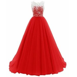 FLEXIBLE PRICE | Red Evening Dress w/ Lace Top